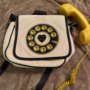 Betsey Johnson White and Black Retro Phone Shoulder Bag